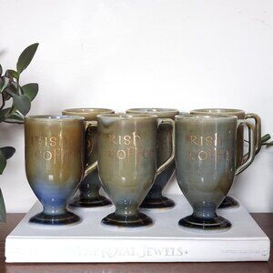 Set Of 6 Footed WADE Irish Porcelain Irish Coffee Mugs